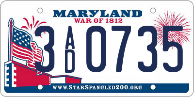 MD license plate 3AD0735