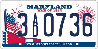 MD license plate 3AD0736