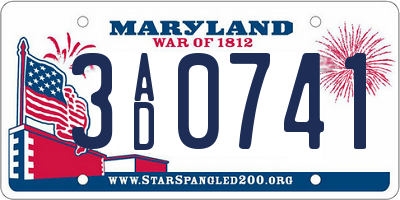 MD license plate 3AD0741