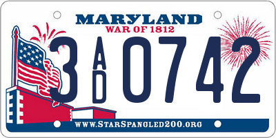 MD license plate 3AD0742