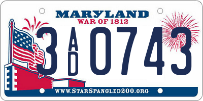 MD license plate 3AD0743