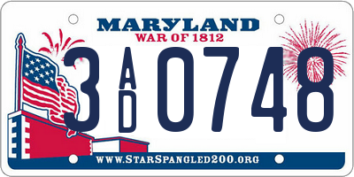 MD license plate 3AD0748
