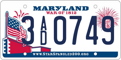 MD license plate 3AD0749