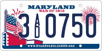 MD license plate 3AD0750