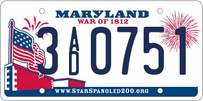 MD license plate 3AD0751