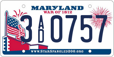 MD license plate 3AD0757