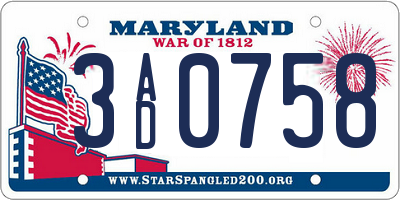 MD license plate 3AD0758