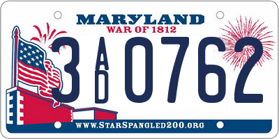 MD license plate 3AD0762