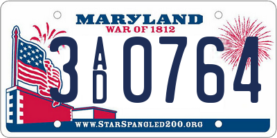 MD license plate 3AD0764