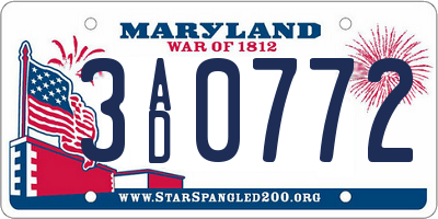 MD license plate 3AD0772