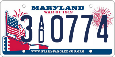 MD license plate 3AD0774