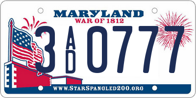 MD license plate 3AD0777