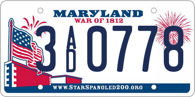 MD license plate 3AD0778