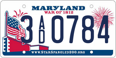 MD license plate 3AD0784