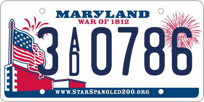 MD license plate 3AD0786