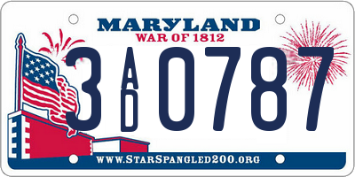 MD license plate 3AD0787