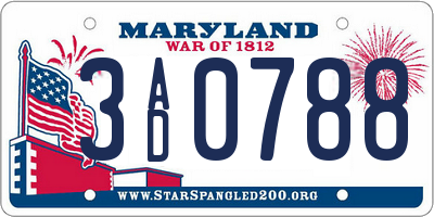 MD license plate 3AD0788