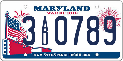 MD license plate 3AD0789