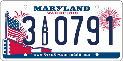MD license plate 3AD0791