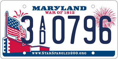 MD license plate 3AD0796