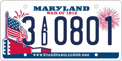 MD license plate 3AD0801