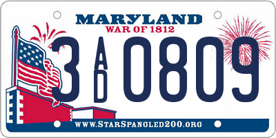 MD license plate 3AD0809