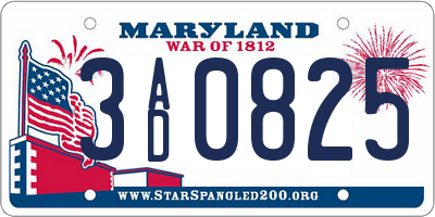 MD license plate 3AD0825