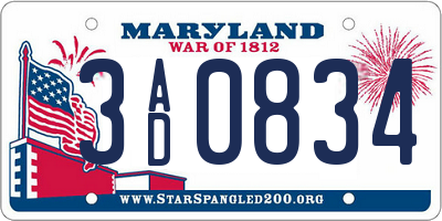 MD license plate 3AD0834