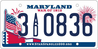 MD license plate 3AD0836