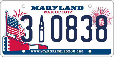 MD license plate 3AD0838