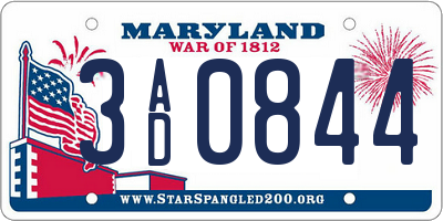 MD license plate 3AD0844