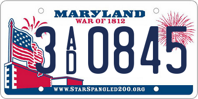 MD license plate 3AD0845