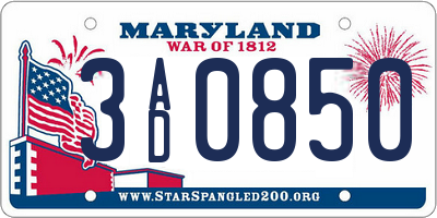MD license plate 3AD0850