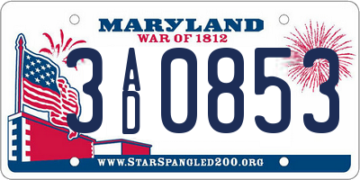 MD license plate 3AD0853