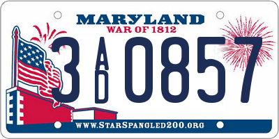 MD license plate 3AD0857