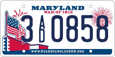 MD license plate 3AD0858