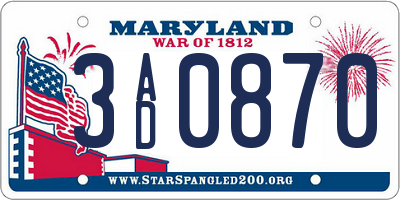 MD license plate 3AD0870