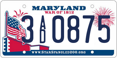 MD license plate 3AD0875