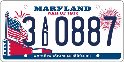 MD license plate 3AD0887