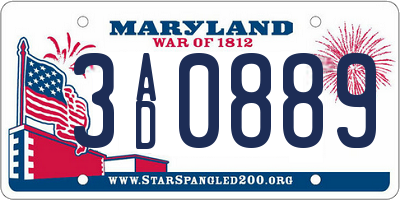 MD license plate 3AD0889
