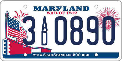 MD license plate 3AD0890