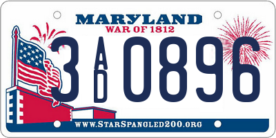 MD license plate 3AD0896