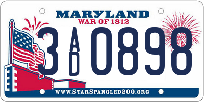 MD license plate 3AD0898