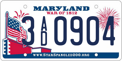 MD license plate 3AD0904