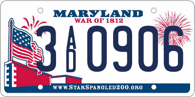 MD license plate 3AD0906