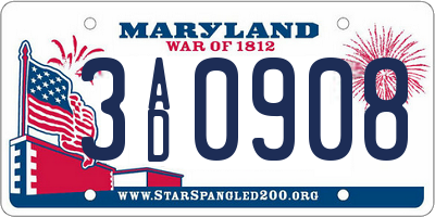 MD license plate 3AD0908