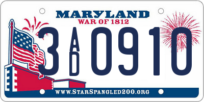 MD license plate 3AD0910