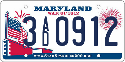 MD license plate 3AD0912
