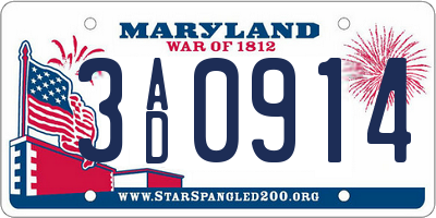 MD license plate 3AD0914