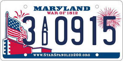 MD license plate 3AD0915